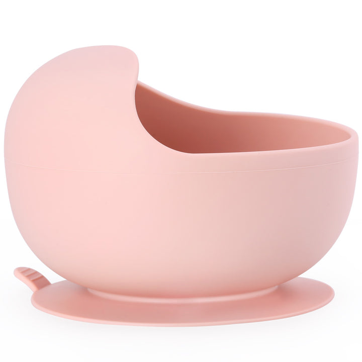 Bowl de silicona grado alimenticio color rosado con base de succión potente, libre de BPA