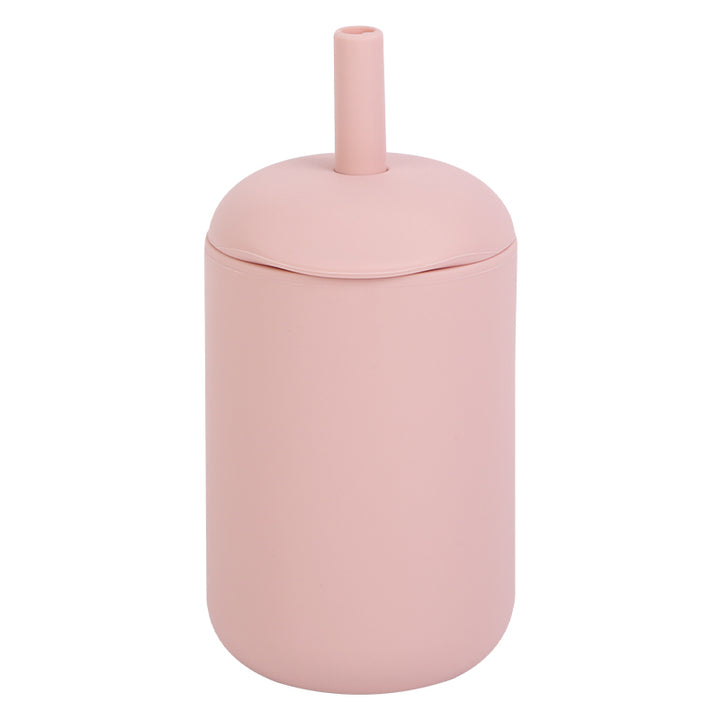Vaso de entrenamiento para bebés de silicona libre de BPA color rosado pastel, accesorio antiderrame para niños