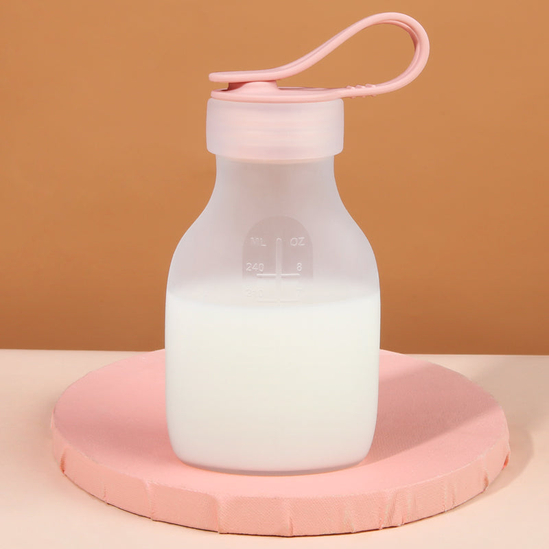 Botella de silicona rosada 240ml plegable y portátil para niños o deportes