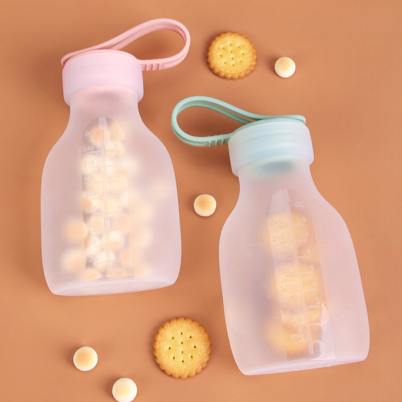Botellas de silicona reutilizables para snacks y galletas, solución de almacenamiento sustentable para niños