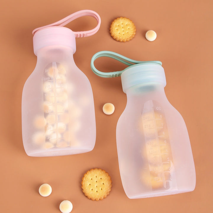 Botellas de silicona reutilizables para snacks y galletas, solución de almacenamiento sustentable para niños