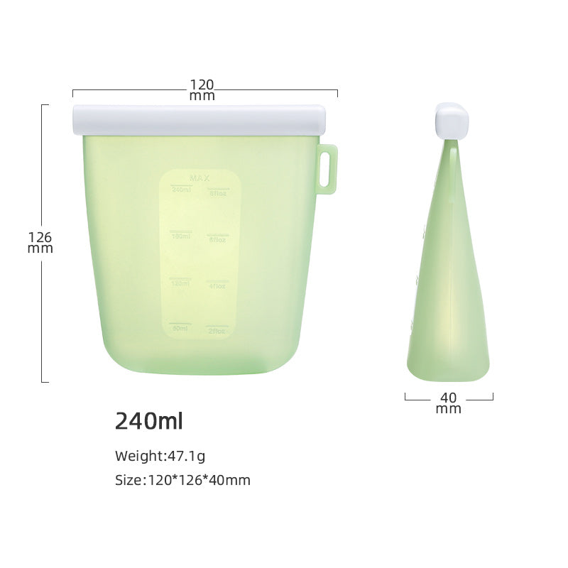 "Dimensiones de bolsa de silicona ecológica de 240ml (120x126mm), producto libre de BPA