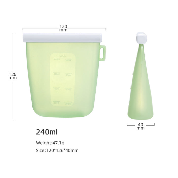 "Dimensiones de bolsa de silicona ecológica de 240ml (120x126mm), producto libre de BPA