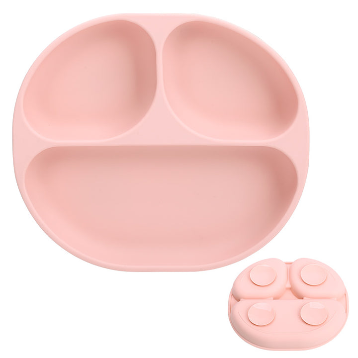 Plato de silicona dividido para bebé con base adherente antideslizante - Color rosado pastel libre de BPA