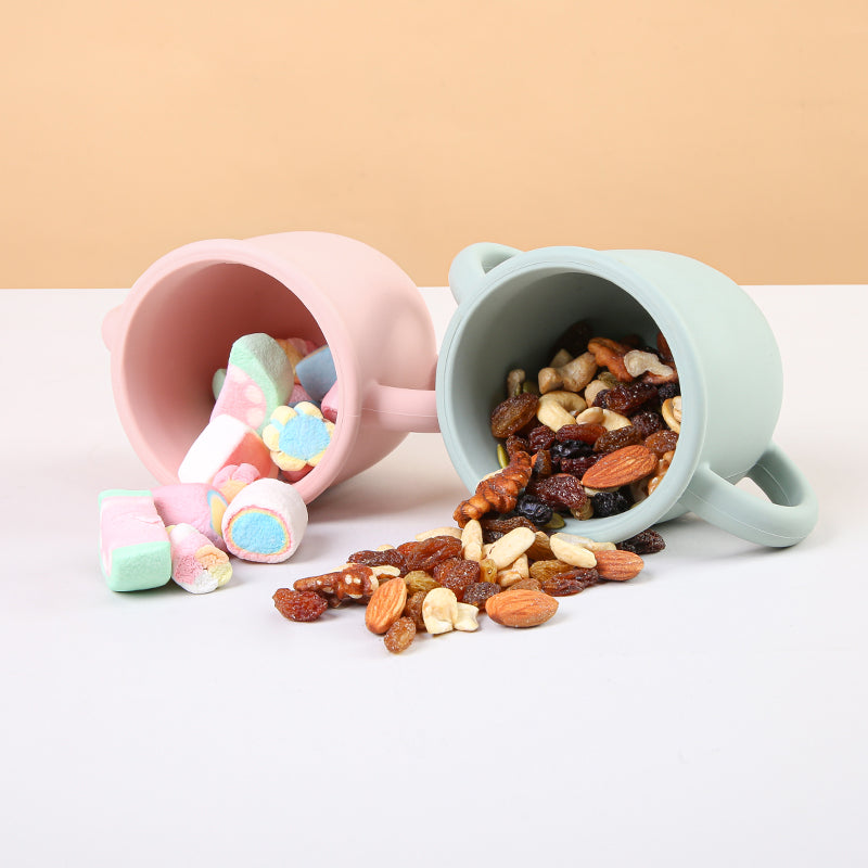 Tazas de silicona con asas para bebés, aptas para snacks y colaciones