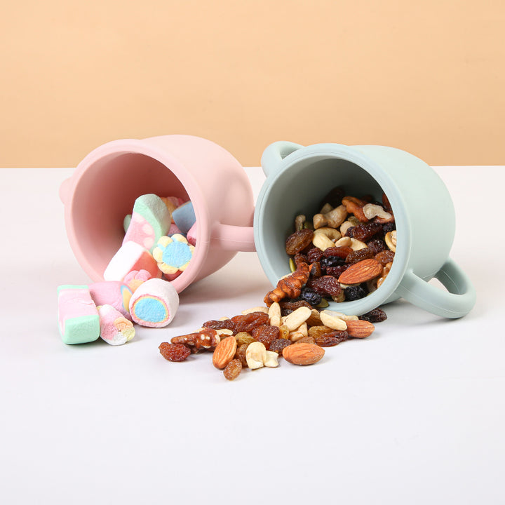 Tazas de silicona con asas para bebés, aptas para snacks y colaciones