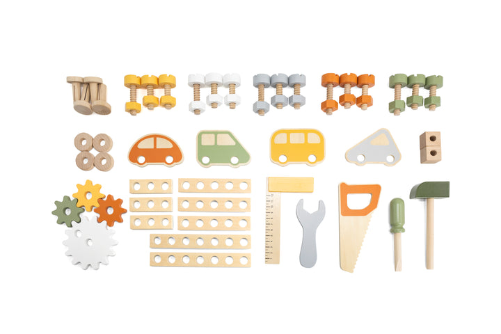 Taller de construcción infantil PolarB con tornillos y herramientas de madera