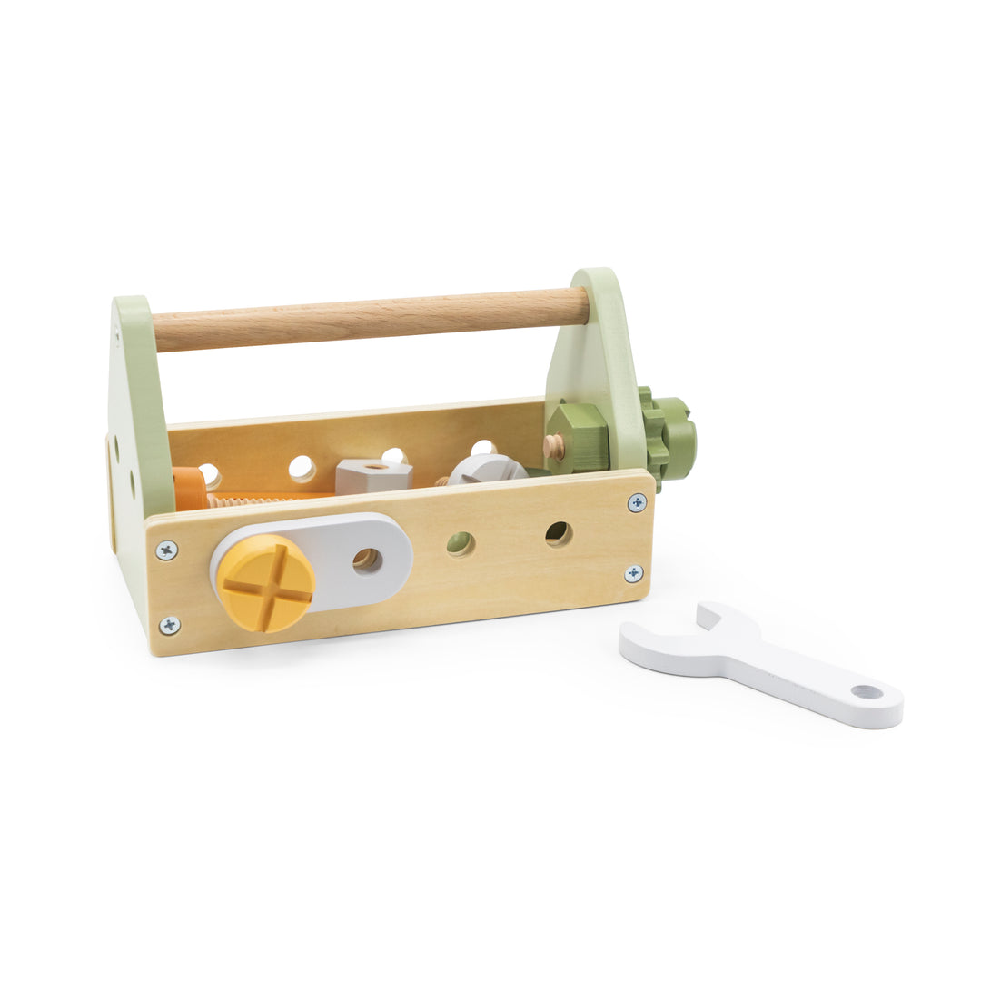 Caja de herramientas de madera para niños con tornillos y llave, set de construcción didáctico