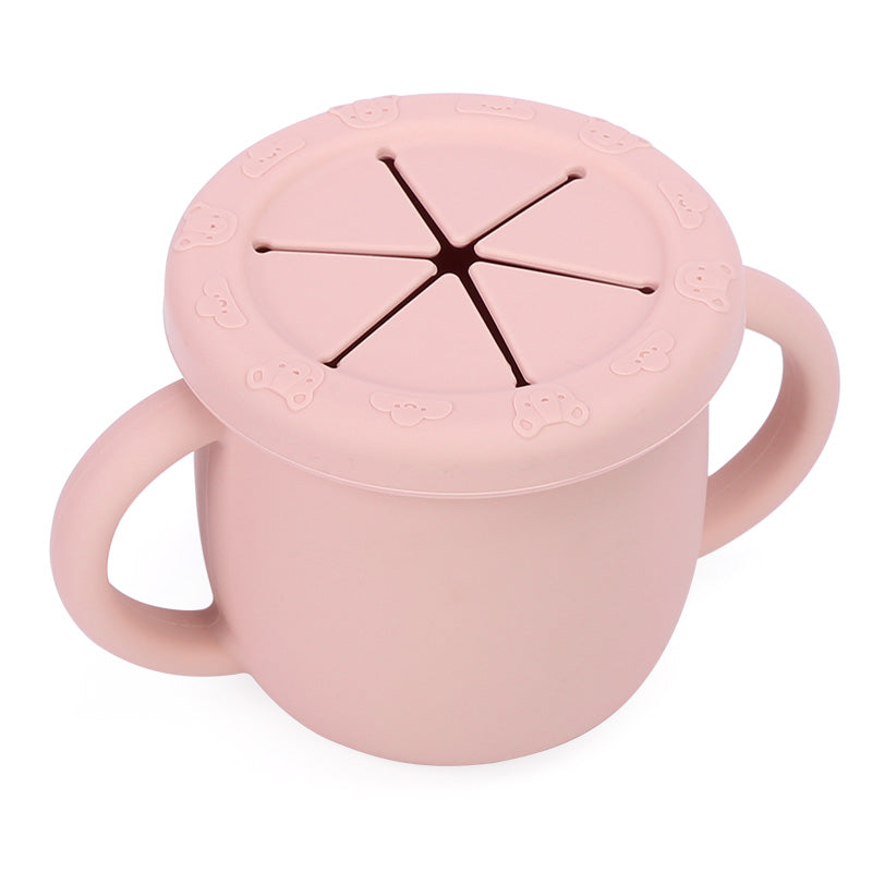 Vaso snack de silicona antiderrames con tapa de pétalos para bebés, Color rosado