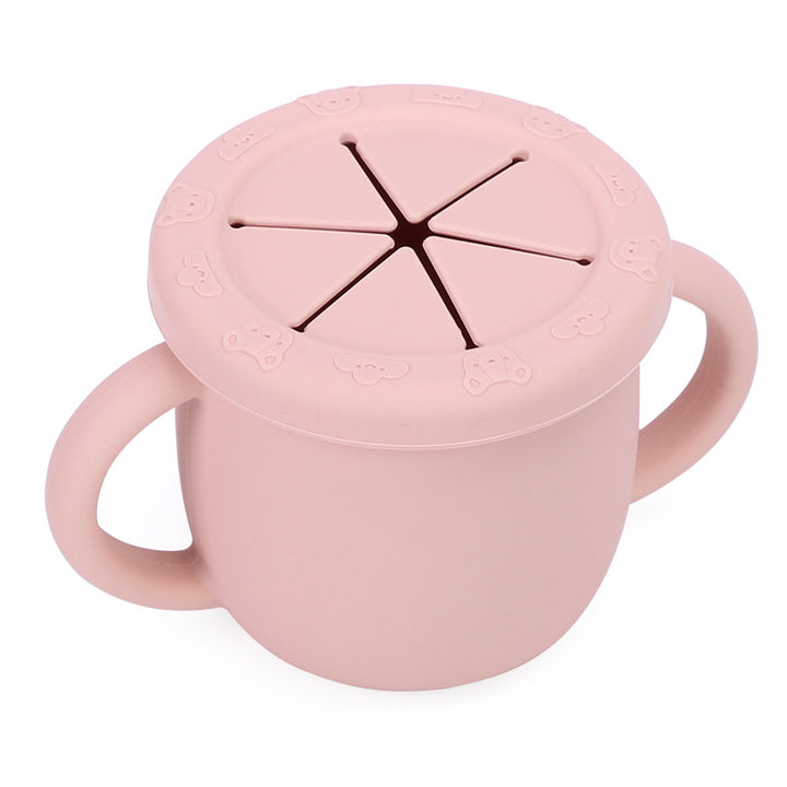 Vaso snack de silicona antiderrames con tapa de pétalos para bebés, Color rosado