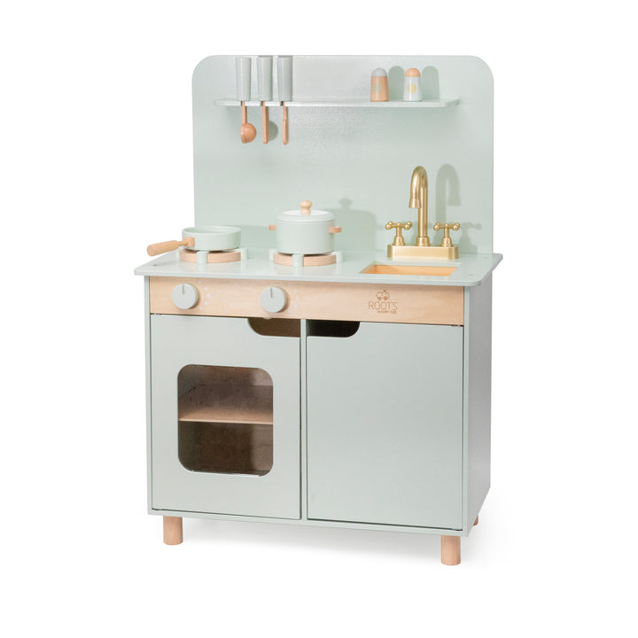 Cocina de juguete verde de madera estilo Montessori para niños