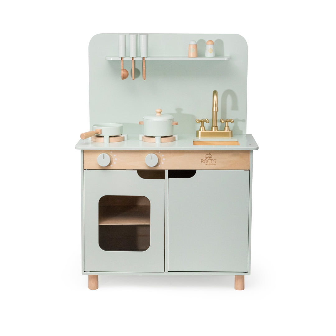 Cocina de juguete verde de madera estilo Montessori para niños