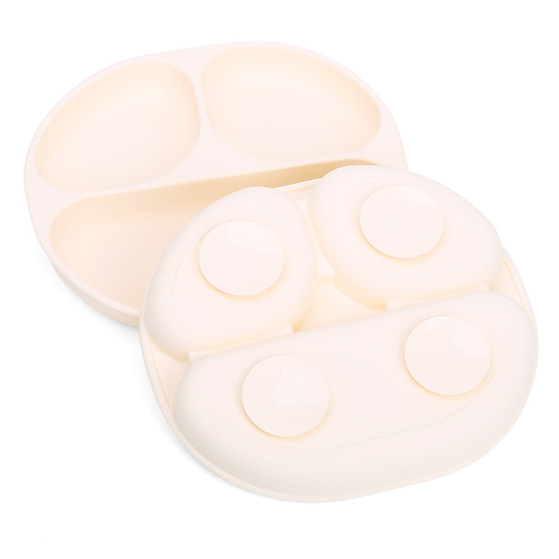 Plato de silicona dividido para bebé con base adherente antideslizante - Color crema libre de BPA