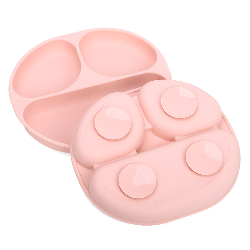 Plato de silicona dividido para bebé con base adherente antideslizante - Color rosado pastel libre de BPA