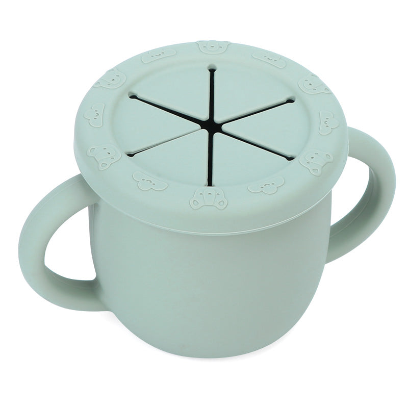 Vaso snack de silicona antiderrames con tapa de pétalos para bebés, color verde menta