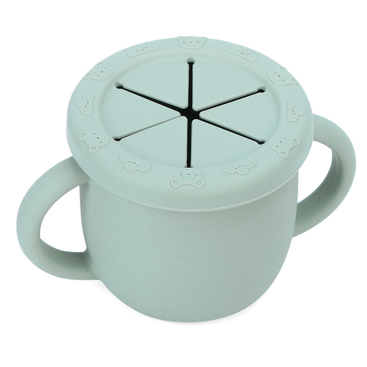 Vaso snack de silicona antiderrames con tapa de pétalos para bebés, color verde menta