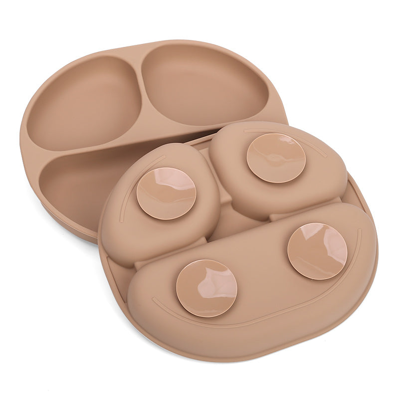 Plato de silicona dividido para bebé con base adherente antideslizante - Color café libre de BPA