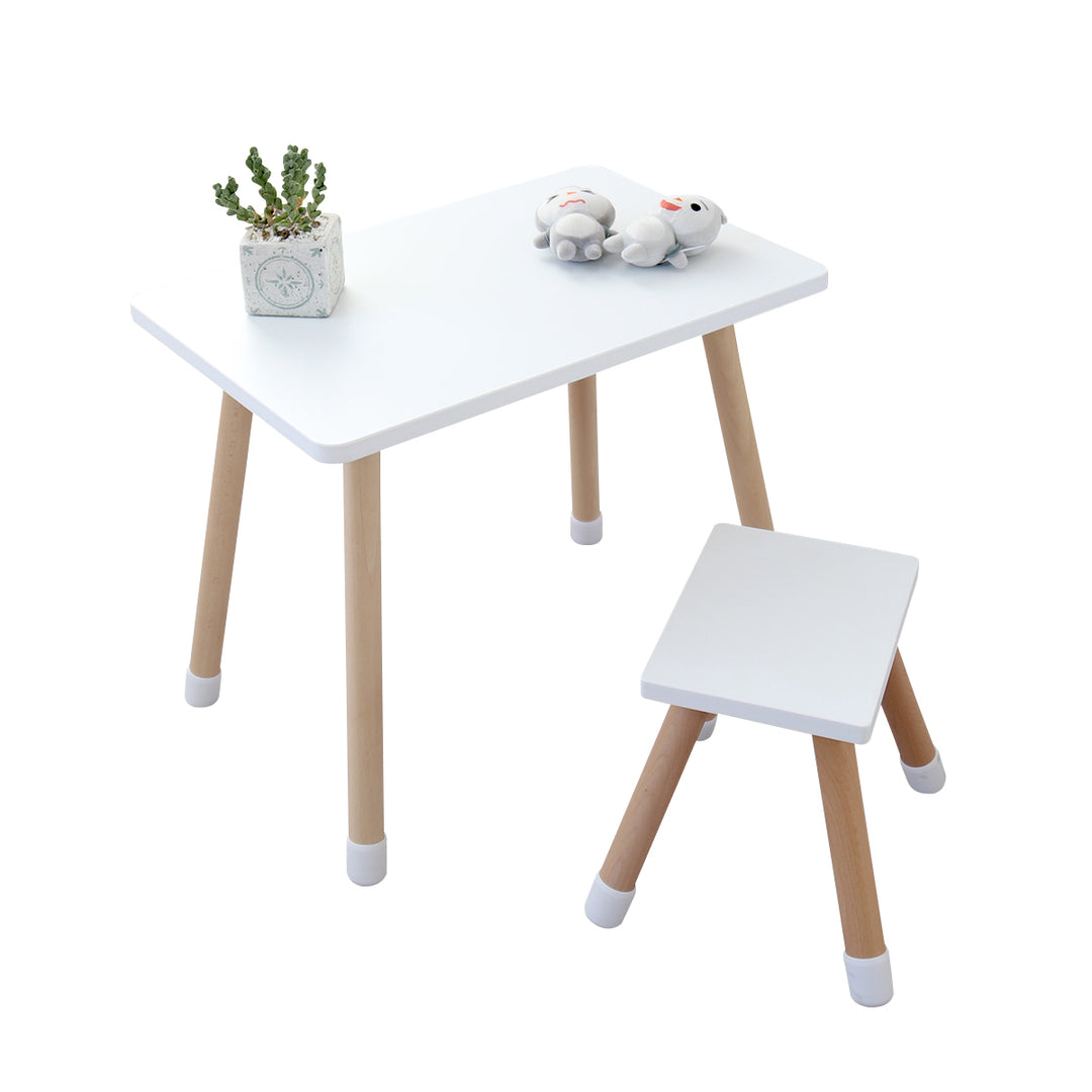 mesa y taburete infantil de madera blanco, escritorio para niños con diseño nórdico ideal para tareas y juegos