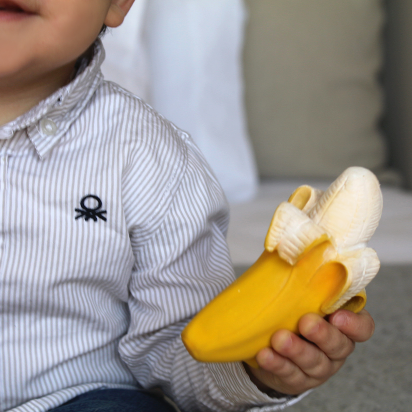 Mordedor banana de caucho natural para bebé, libre de BPA y biodegradable