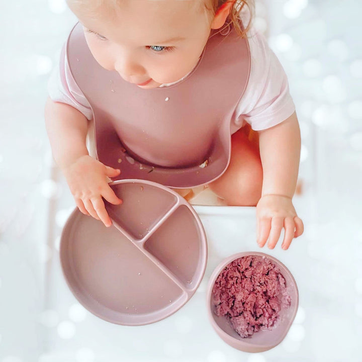 Set de plato y babero de silicona BPA free para bebés en silla de comer - Accesorios de alimentación infantil