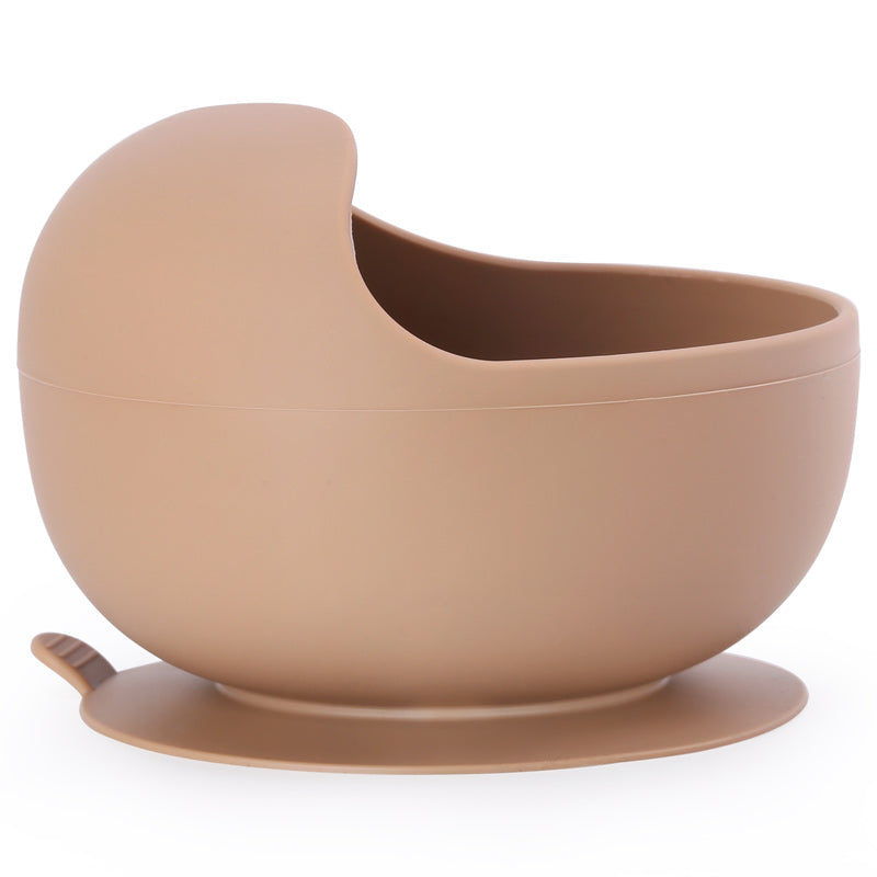 Bowl de silicona grado alimenticio color café con base de succión potente, libre de BPA