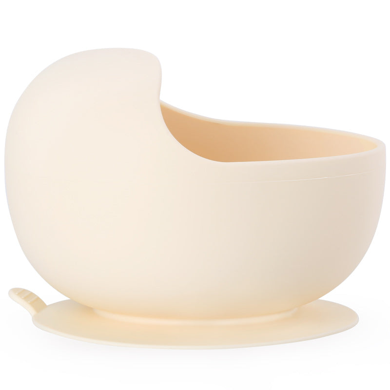 Bowl de silicona grado alimenticio color crems con base de succión potente, libre de BPA