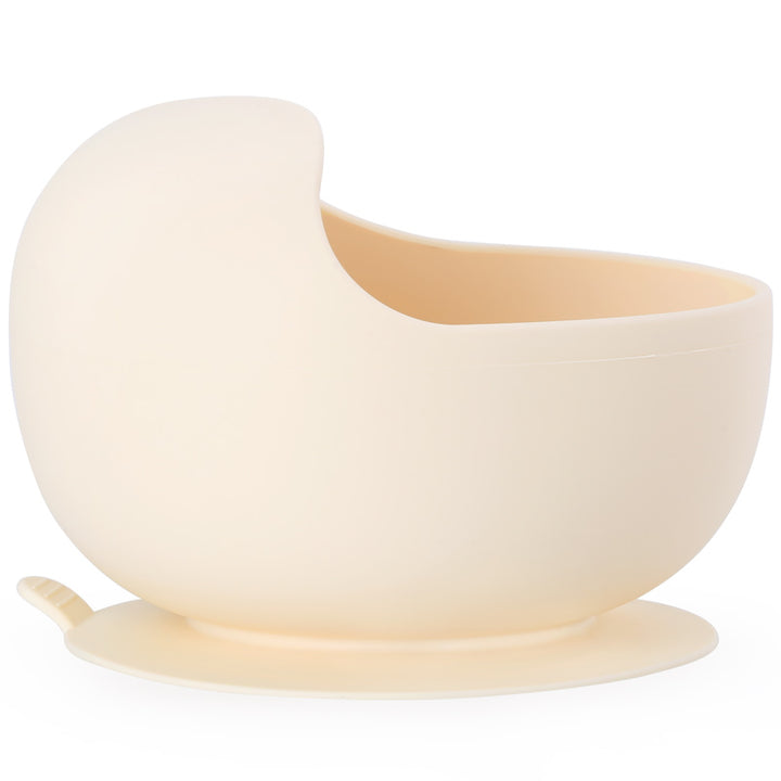 Bowl de silicona grado alimenticio color crems con base de succión potente, libre de BPA