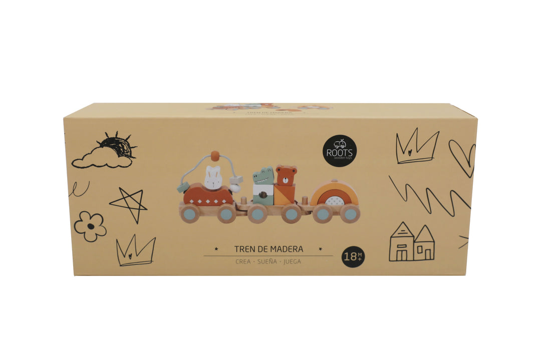 Tren de bloques de madera para bebés, juguete de aprendizaje temprano