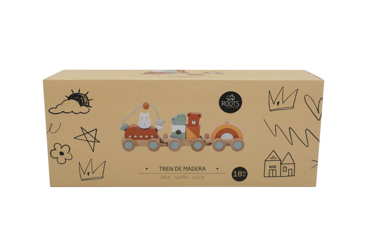 Tren de bloques de madera para bebés, juguete de aprendizaje temprano