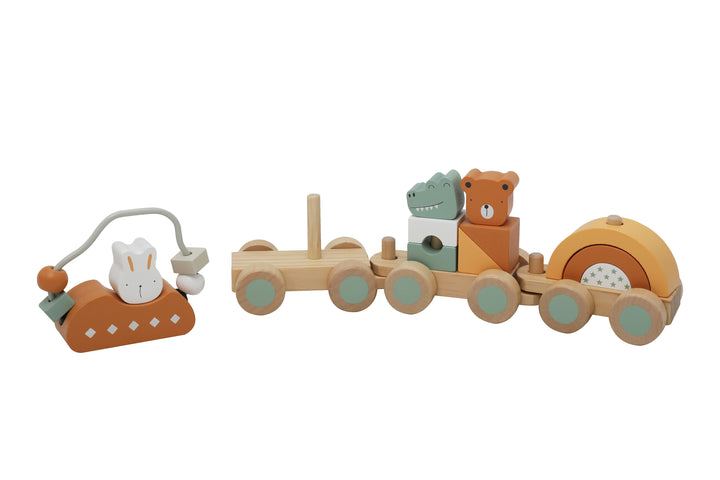 Tren apilable de madera para reconocer formas y colores, motricidad fina