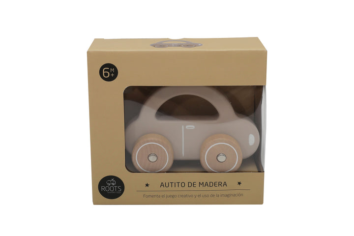 Autito de madera café con acabados naturales, juguete didáctico para niños
