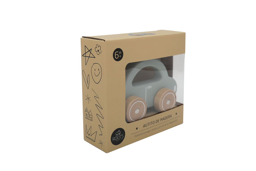Auto de madera verde de juguete para regalar a bebés y niños