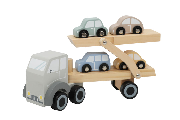Camión transportador de madera con autitos para niños, juego de imaginación