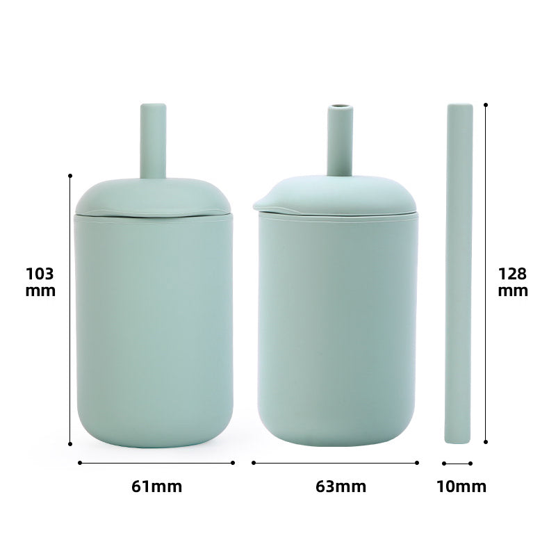 Medidas técnicas de vaso de silicona para bebés: 103mm de alto y 61mm de ancho, ideal para manos pequeñas y autonomía infantil