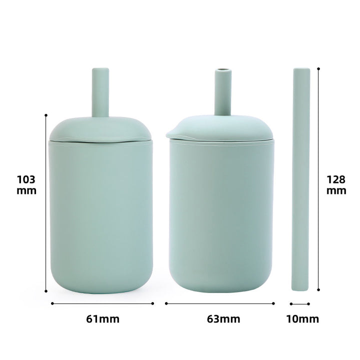 Medidas técnicas de vaso de silicona para bebés: 103mm de alto y 61mm de ancho, ideal para manos pequeñas y autonomía infantil