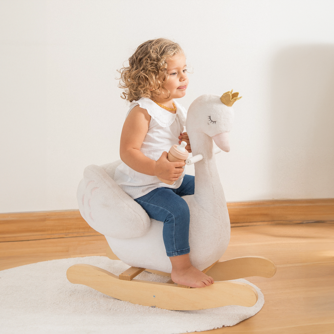 Balancín cisne de madera y felpa para niños, mecedora infantil estilo nórdico