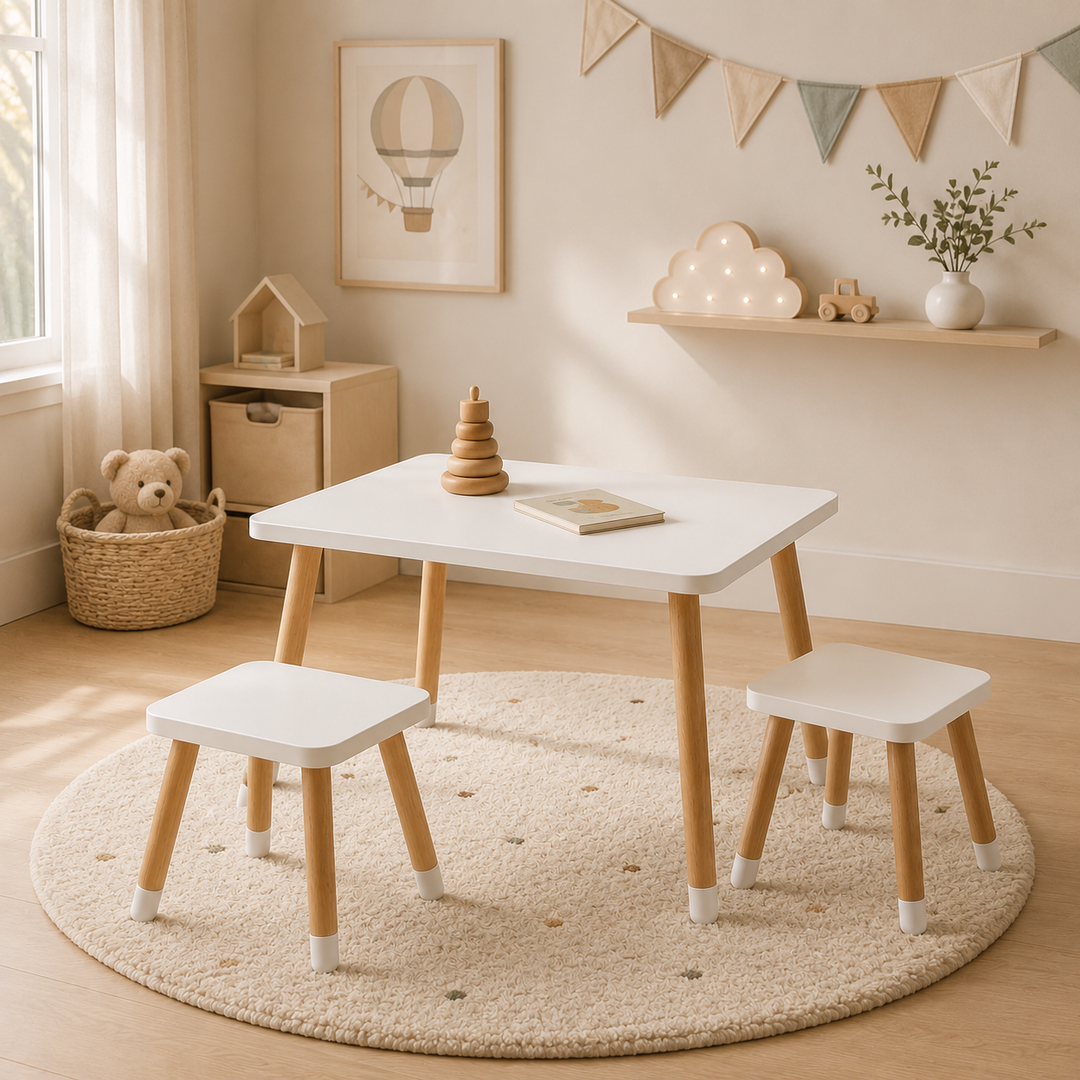 Mesa infantil rectangular de madera blanca para niños, mueble para juegos y tareas