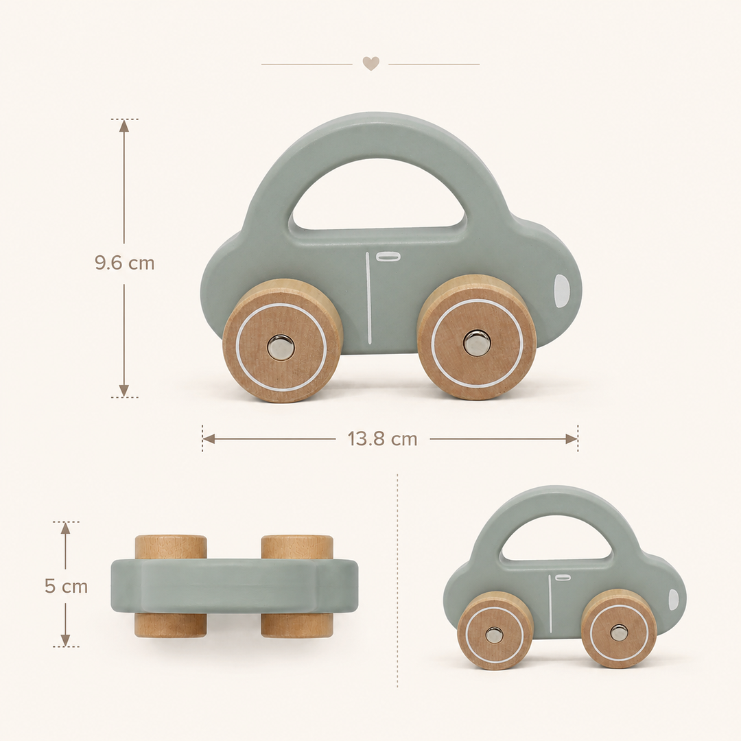Autito de madera verde para niños, juguete seguro que fomenta la imaginación