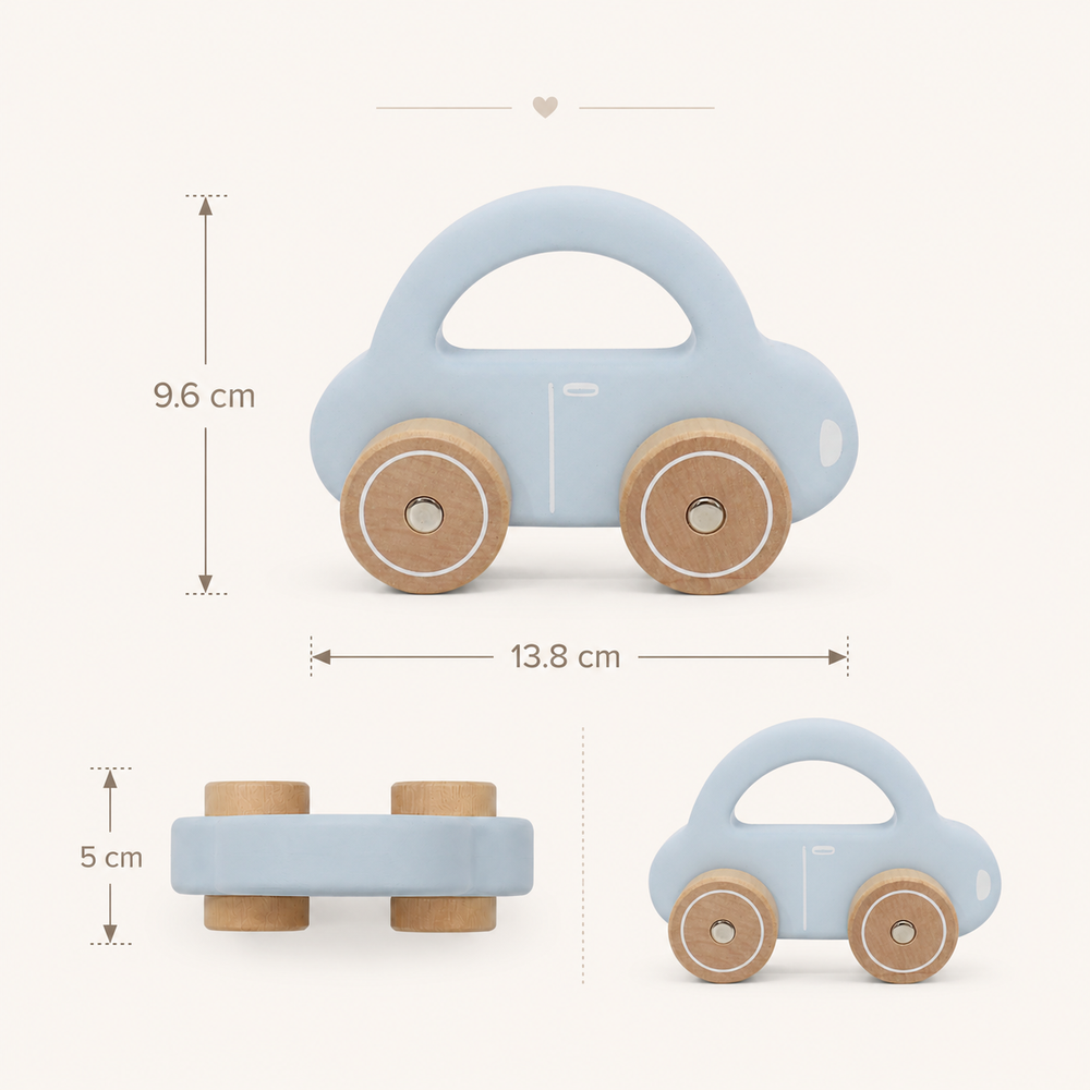 Autito de madera celeste para niños, juguete seguro que fomenta la imaginación