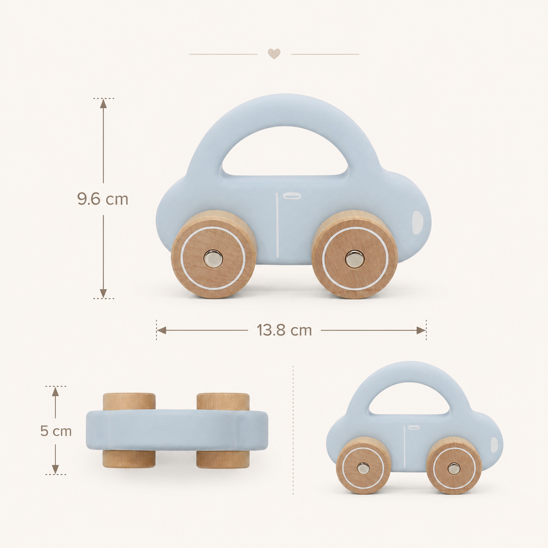 Autito de madera celeste para niños, juguete seguro que fomenta la imaginación
