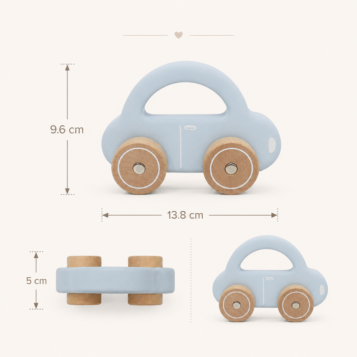 Autito de madera celeste para niños, juguete seguro que fomenta la imaginación