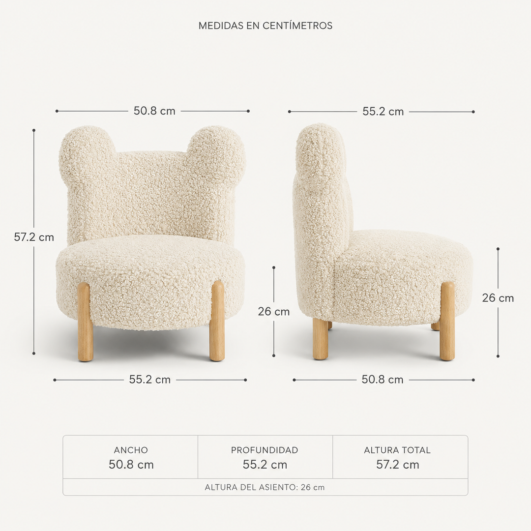 Sofá infantil osito vista lateral, mueble decorativo y acogedor para niños