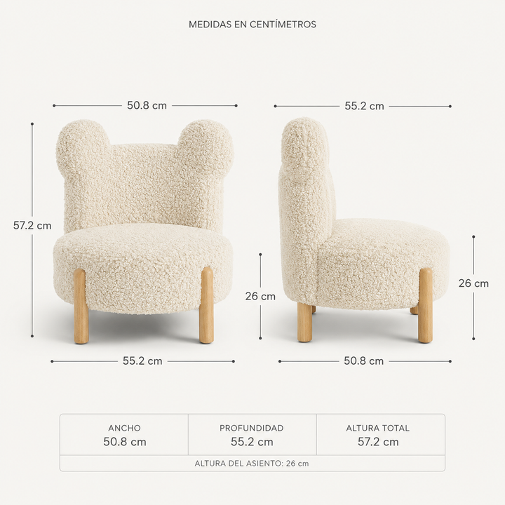 Sofá infantil osito vista lateral, mueble decorativo y acogedor para niños
