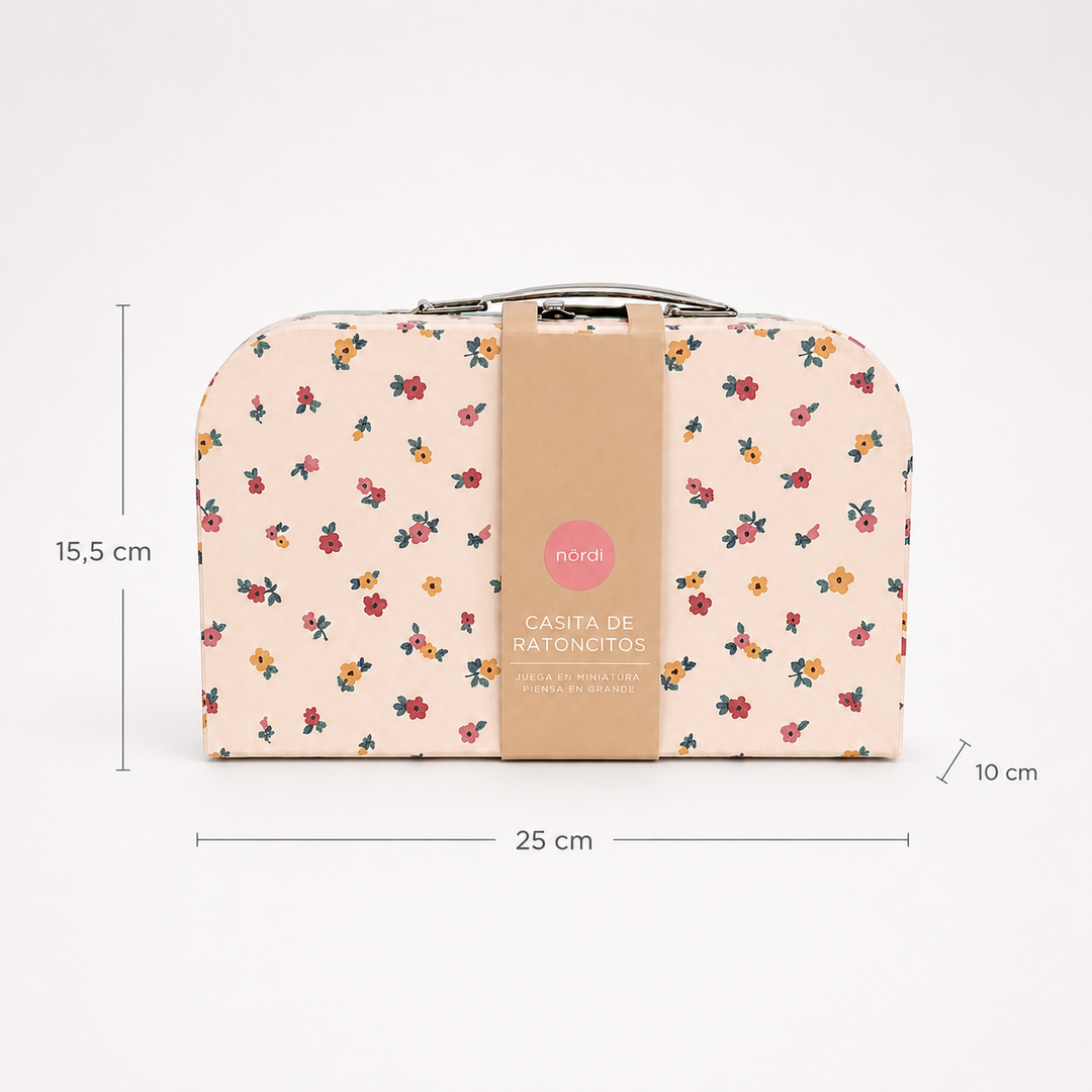 Ratoncitos de tela con set de dormitorio en maleta, juguete de apego