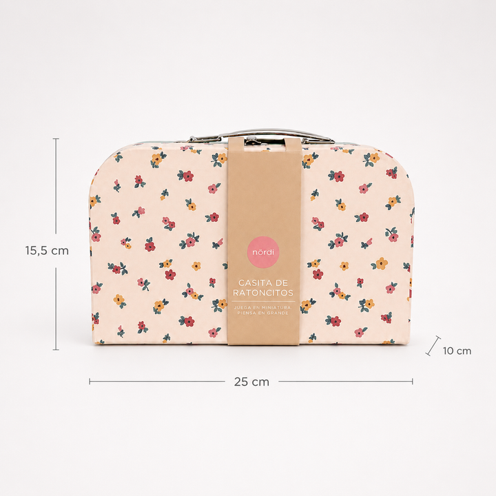 Ratoncitos de tela con set de dormitorio en maleta, juguete de apego