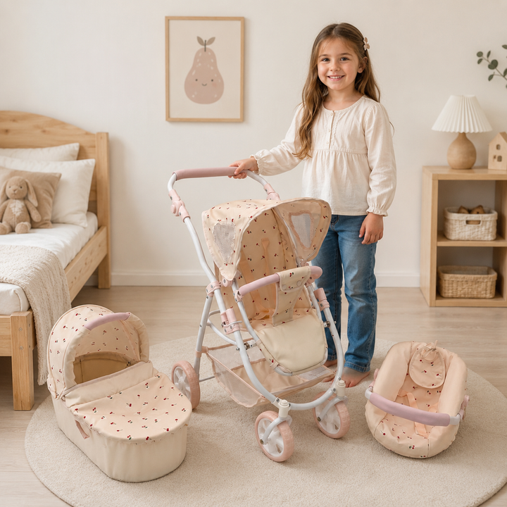 Coche de muñecas travel system, juguete de arrastre para juego de rol