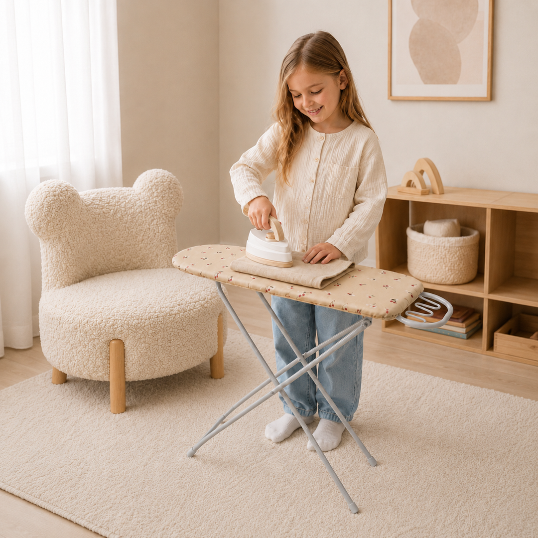 Tabla de planchar de juguete de madera para niños, juego de rol del hogar