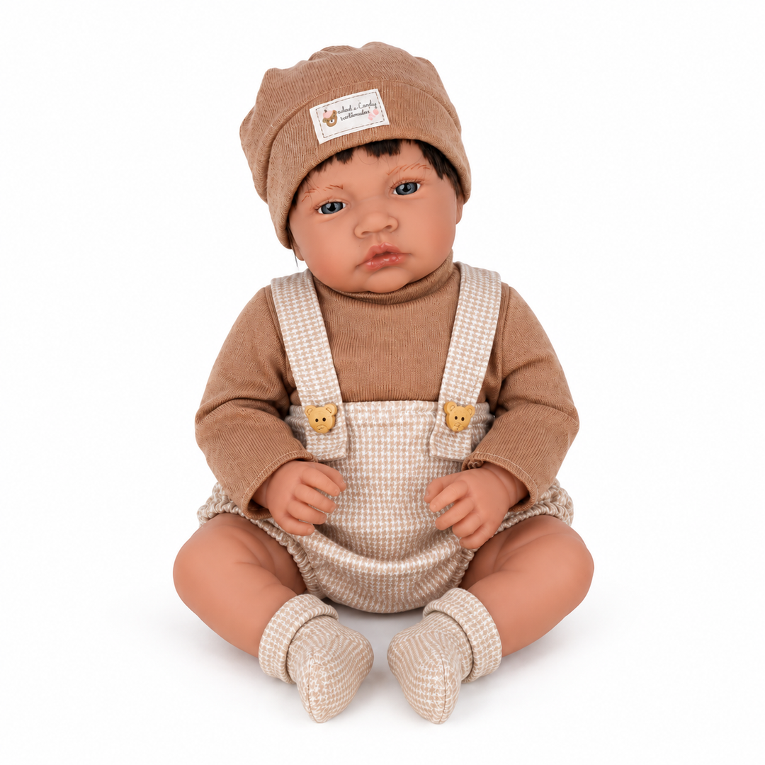 Muñeco bebé Reborn Pedro realista hecho a mano con ropa de osito café