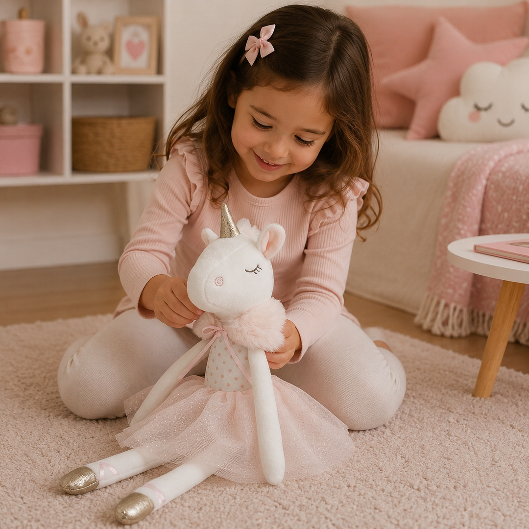Peluche unicornio bailarina suave para niños, tierno y abrazable