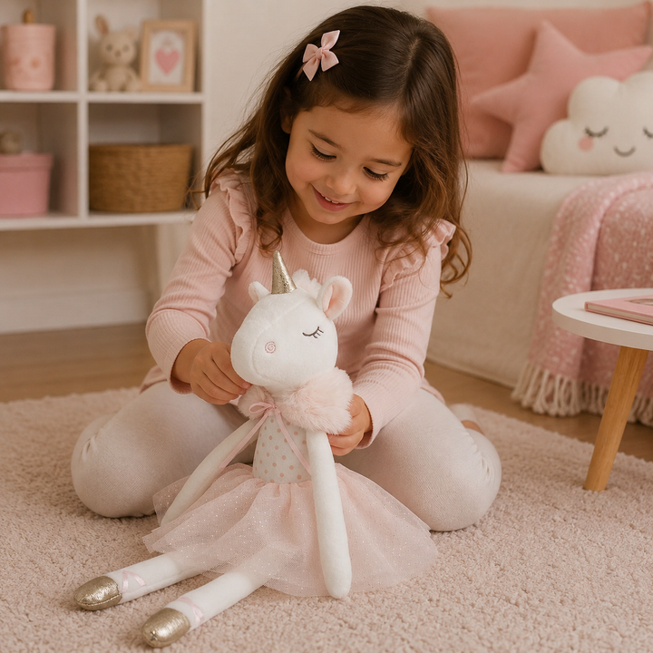 Peluche unicornio bailarina suave para niños, tierno y abrazable